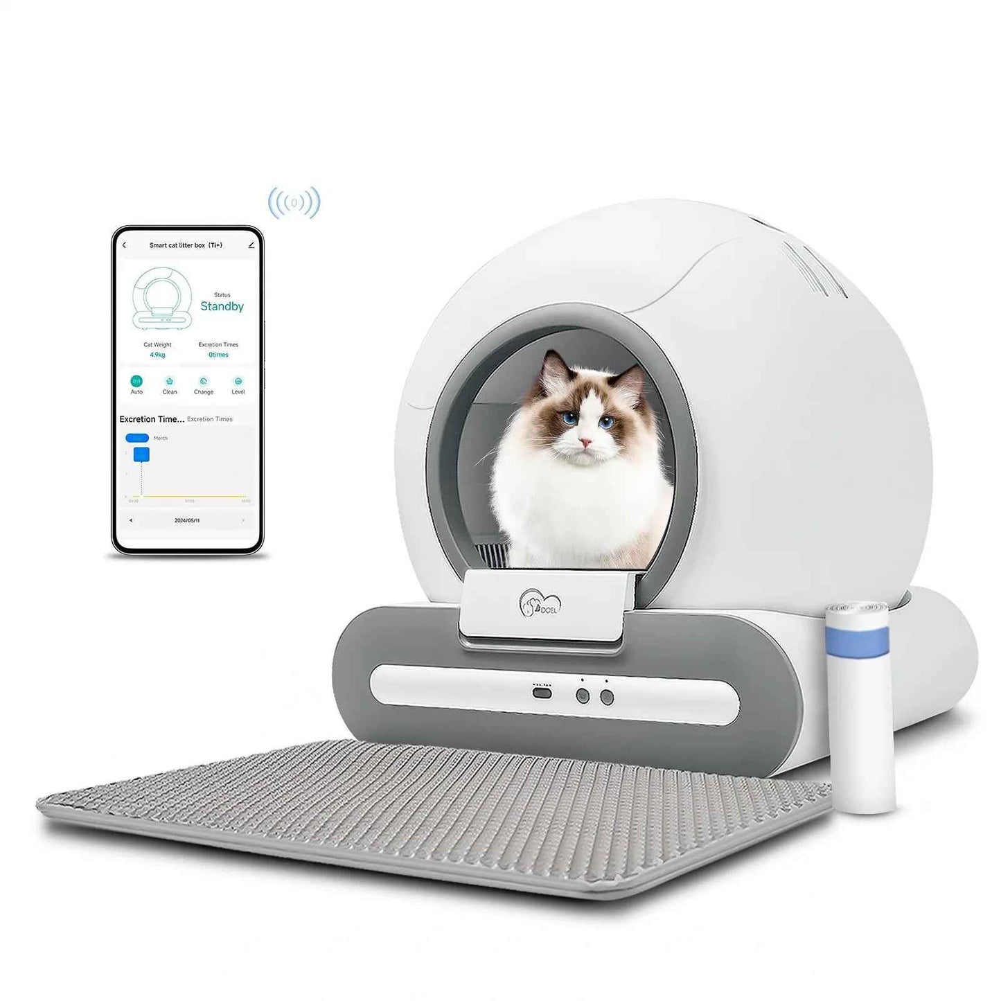DOEL™ Automatic Self-Cleaning Cat Litter Box with App Control & Litter Mat