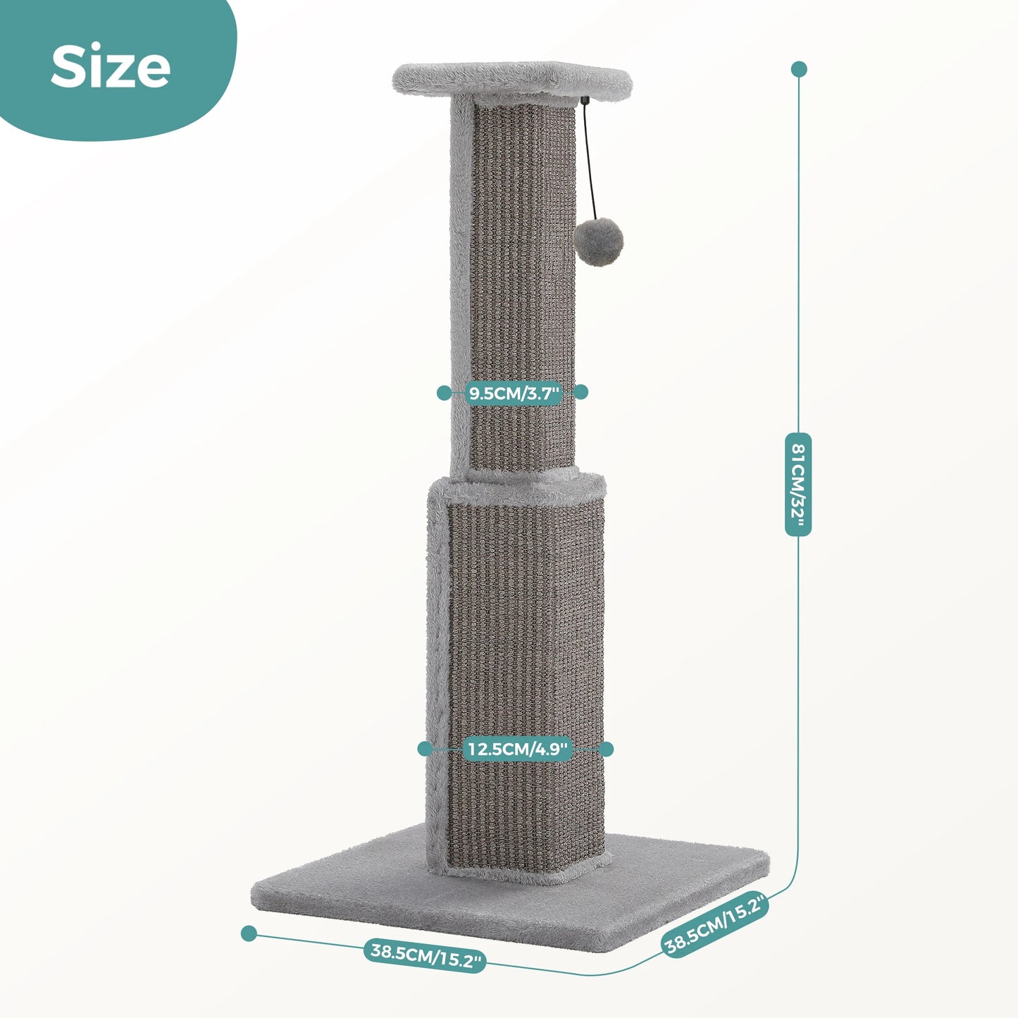 Large Cat Scratching Post – Tall Indoor Cat Scratcher with Sisal & Dangling Ball