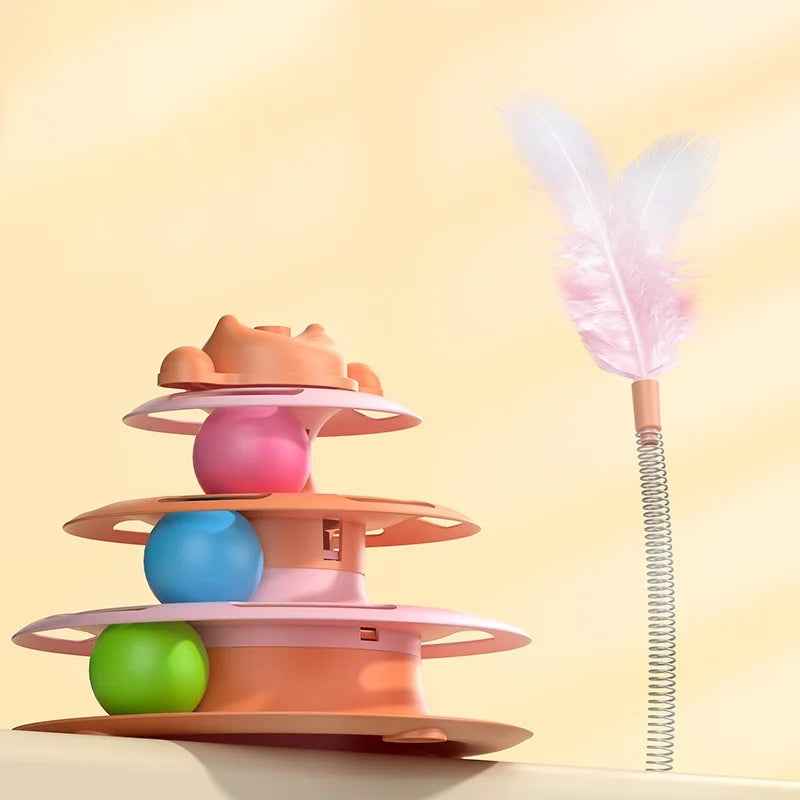 4-Layer Feather Cat Turntable Toy – Interactive Fun for Cats