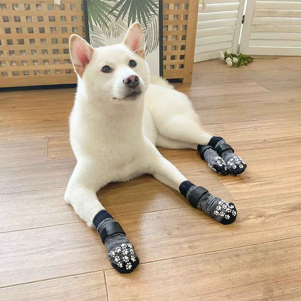 4PCS Non-Slip Dog Socks – Adjustable Indoor & Outdoor Pet Shoes