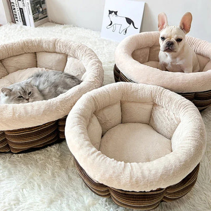 Soft Round Pet Bed – Warm & Cozy Sleeping Nest for Cats and Dogs