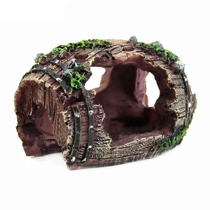 Resin Barrel Cave Aquarium Ornament – Fish Tank Decoration