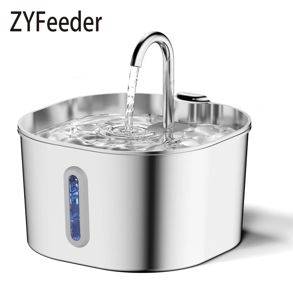 ZYFeeder™ 2.2L Automatic Stainless Steel Pet Water Fountain with Window