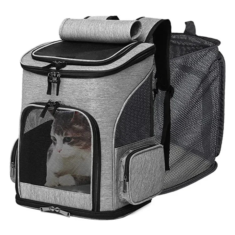 Foldable Expandable Pet Carrier Backpack – Breathable Travel Bag for Cats & Dogs