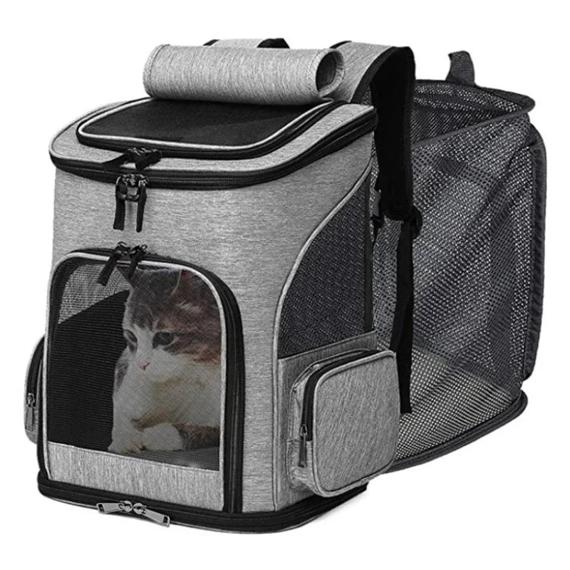 Foldable Expandable Pet Carrier Backpack – Breathable Travel Bag for Cats & Dogs