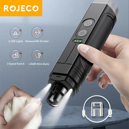 ROJECO P3 Electric Pet Nail Grinder with LED Light for Dogs & Cats
