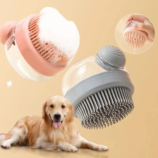 Soft Silicone Pet Bath Brush with Shampoo Dispenser