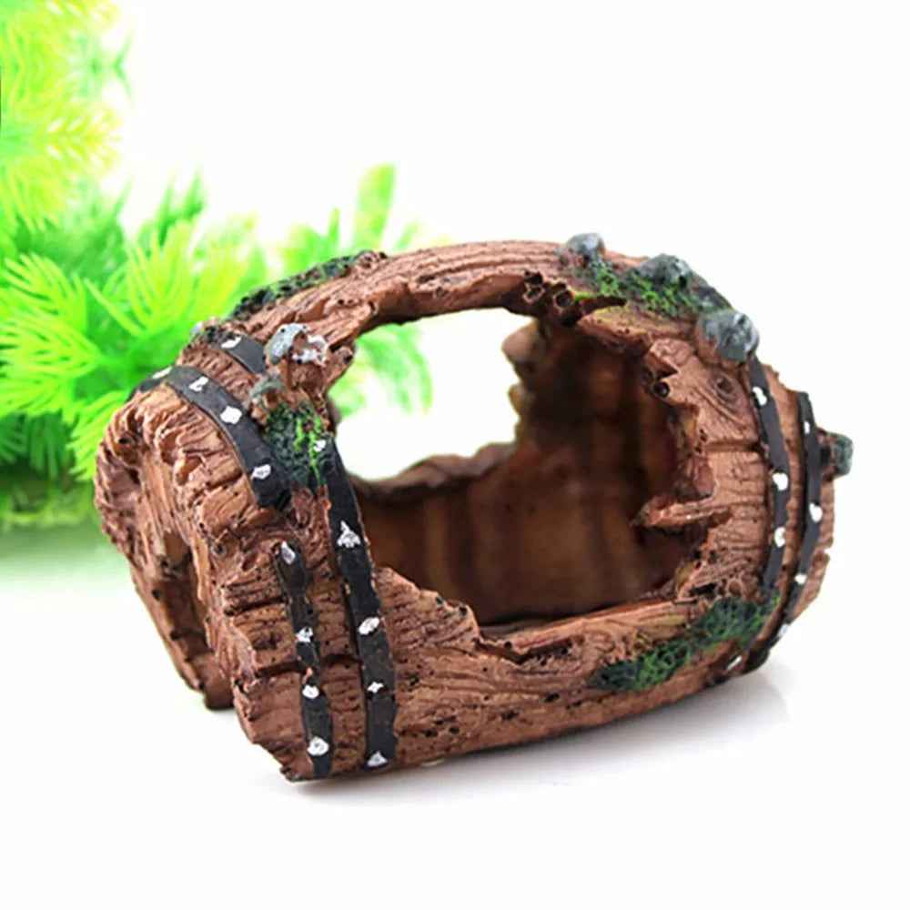 Resin Barrel Cave Aquarium Ornament – Fish Tank Decoration