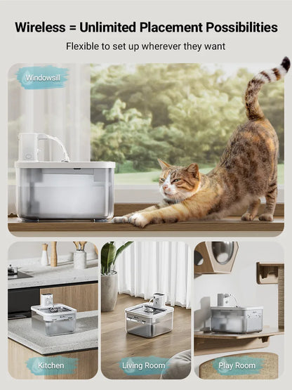 DownyPaws™ – 2.5L Wireless Stainless Steel Pet Water Fountain