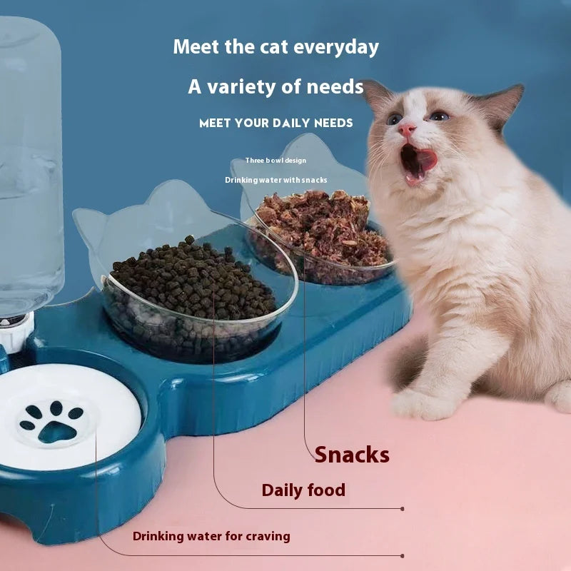 TriBowl™ – 3-in-1 Tilted Pet Feeding Set with Water Bottle