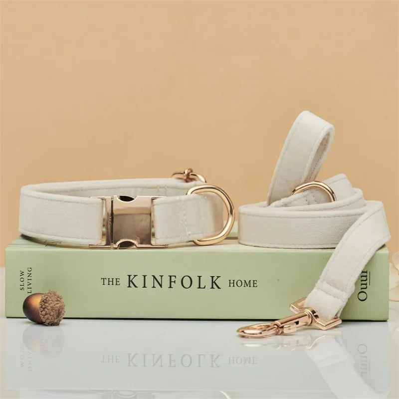 Velvet Personalized Dog Collar & Leash – Custom Engraved Name Tag