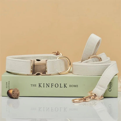 Velvet Personalized Dog Collar & Leash – Custom Engraved Name Tag