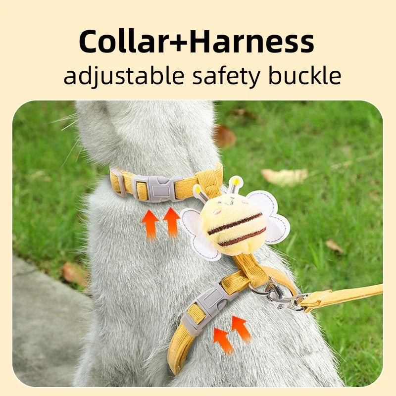 Cartoon Bee Cat & Dog Harness Set – Adjustable Leash for Small Pets
