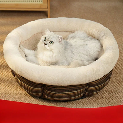 Soft Round Pet Bed – Warm & Cozy Sleeping Nest for Cats and Dogs