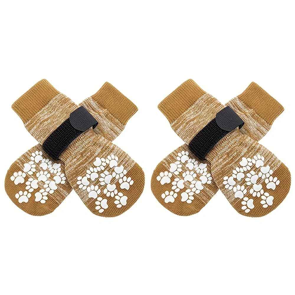 4PCS Non-Slip Dog Socks – Adjustable Indoor & Outdoor Pet Shoes