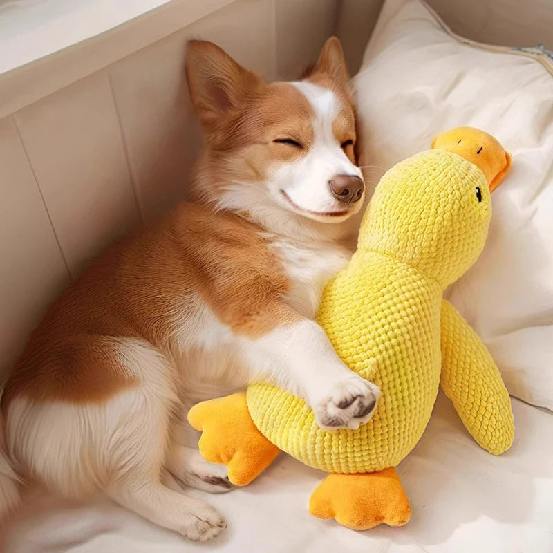 Dog Calming Duck Plush Toy – Bite-Resistant Squeaky Yellow Duck for Small Dogs & Puppies