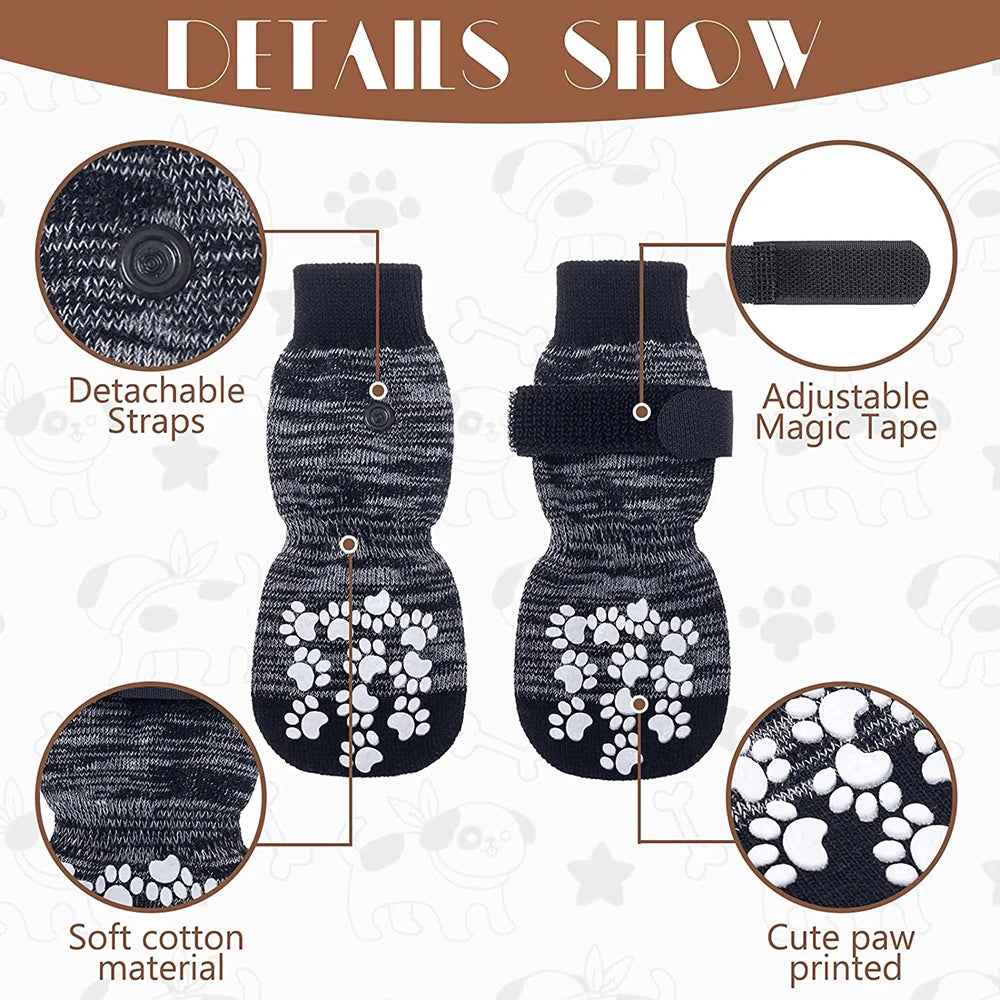 4PCS Non-Slip Dog Socks – Adjustable Indoor & Outdoor Pet Shoes