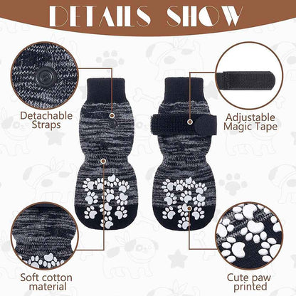 4PCS Non-Slip Dog Socks – Adjustable Indoor & Outdoor Pet Shoes