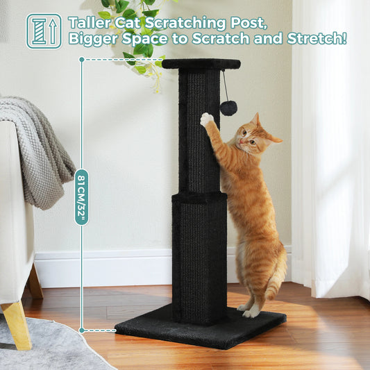 Large Cat Scratching Post – Tall Indoor Cat Scratcher with Sisal & Dangling Ball