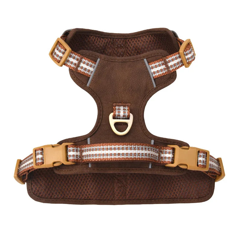 Retro Leather Dog Harness – Adjustable, Breathable & Reflective No-Pull Chest Strap