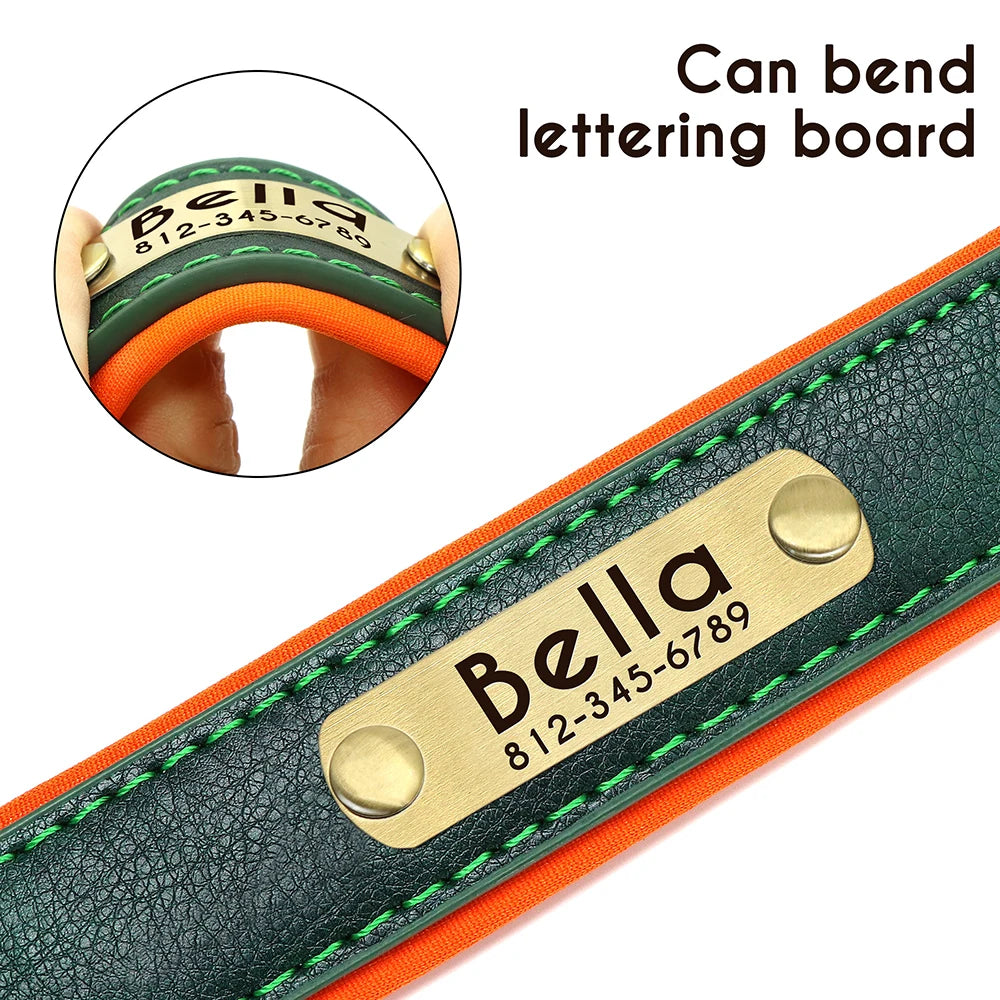 Customized PU Leather Dog Collar – Soft Padded & Adjustable, Free Engraving Nameplate for Small, Medium & Large Dogs