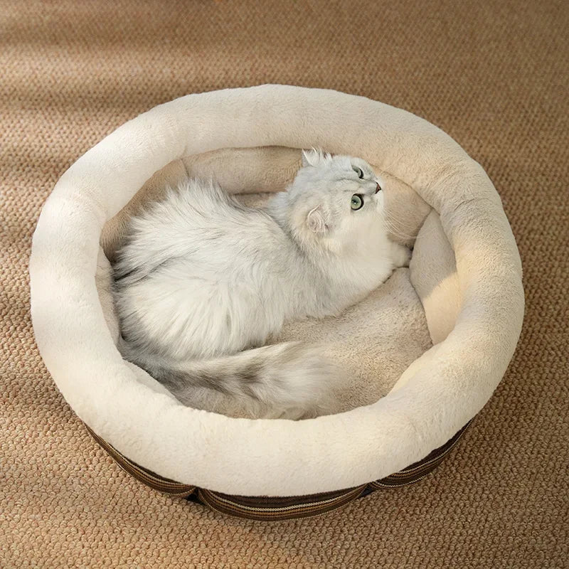 Soft Round Pet Bed – Warm & Cozy Sleeping Nest for Cats and Dogs