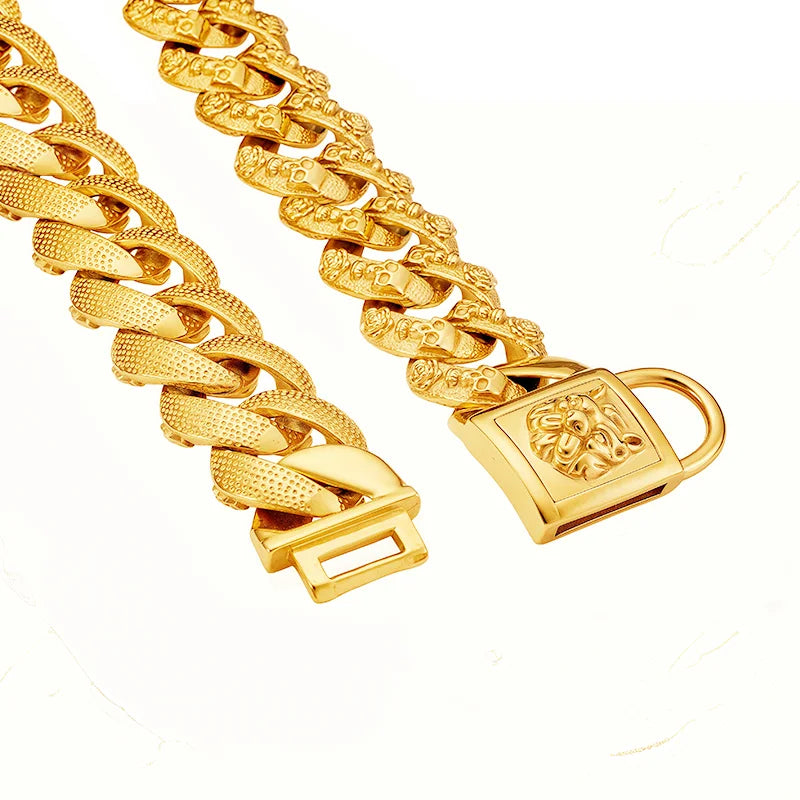 Metal Dog Collar for Large Dogs – 32mm Stainless Steel Chain Choker, Gold & Silver, Unique Fashionable Pet Accessory