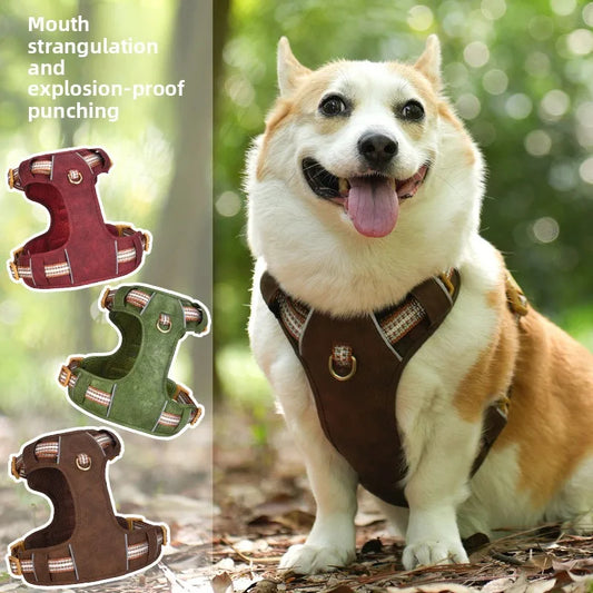 Retro Leather Dog Harness – Adjustable, Breathable & Reflective No-Pull Chest Strap