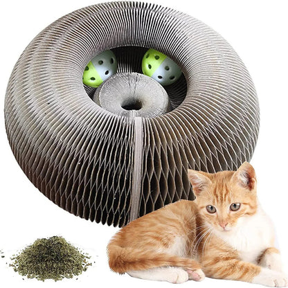 Magic Cat Scratch Board with Ball – Round Corrugated Claw Grinder & Interactive Toy
