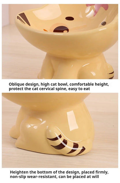 MeowTure™ – Ceramic High-Neck Cartoon Pet Bowl