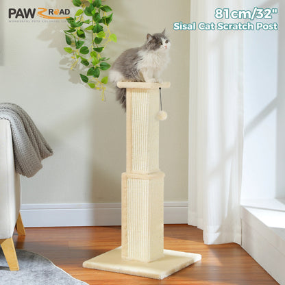 Large Cat Scratching Post – Tall Indoor Cat Scratcher with Sisal & Dangling Ball