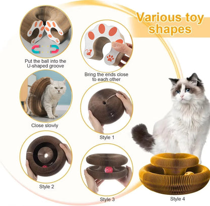 Magic Cat Scratch Board with Ball – Round Corrugated Claw Grinder & Interactive Toy