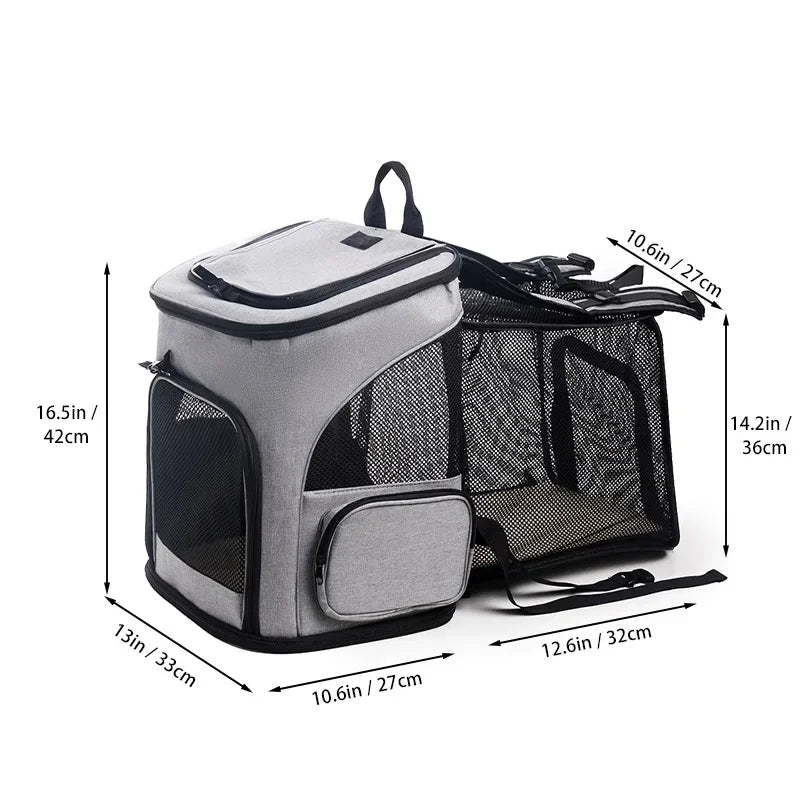 Foldable Expandable Pet Carrier Backpack – Breathable Travel Bag for Cats & Dogs