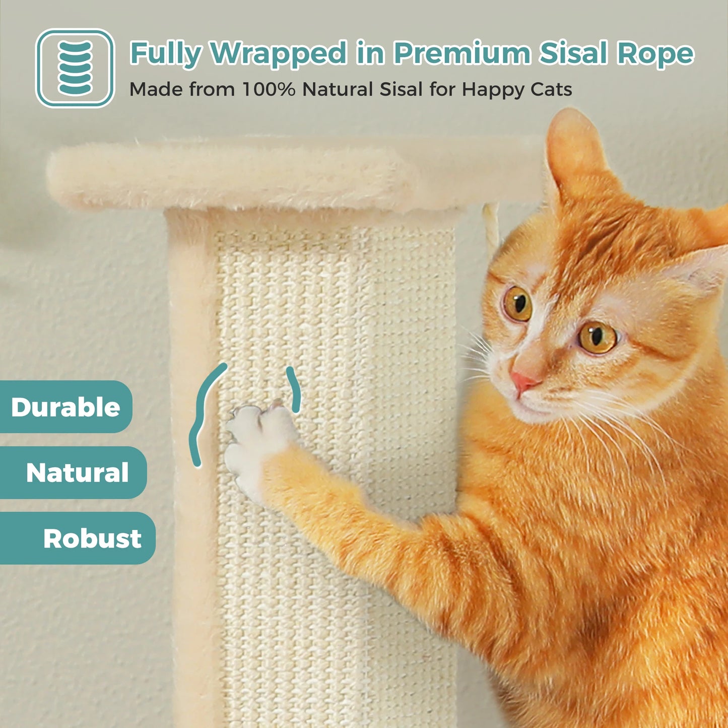 Large Cat Scratching Post – Tall Indoor Cat Scratcher with Sisal & Dangling Ball