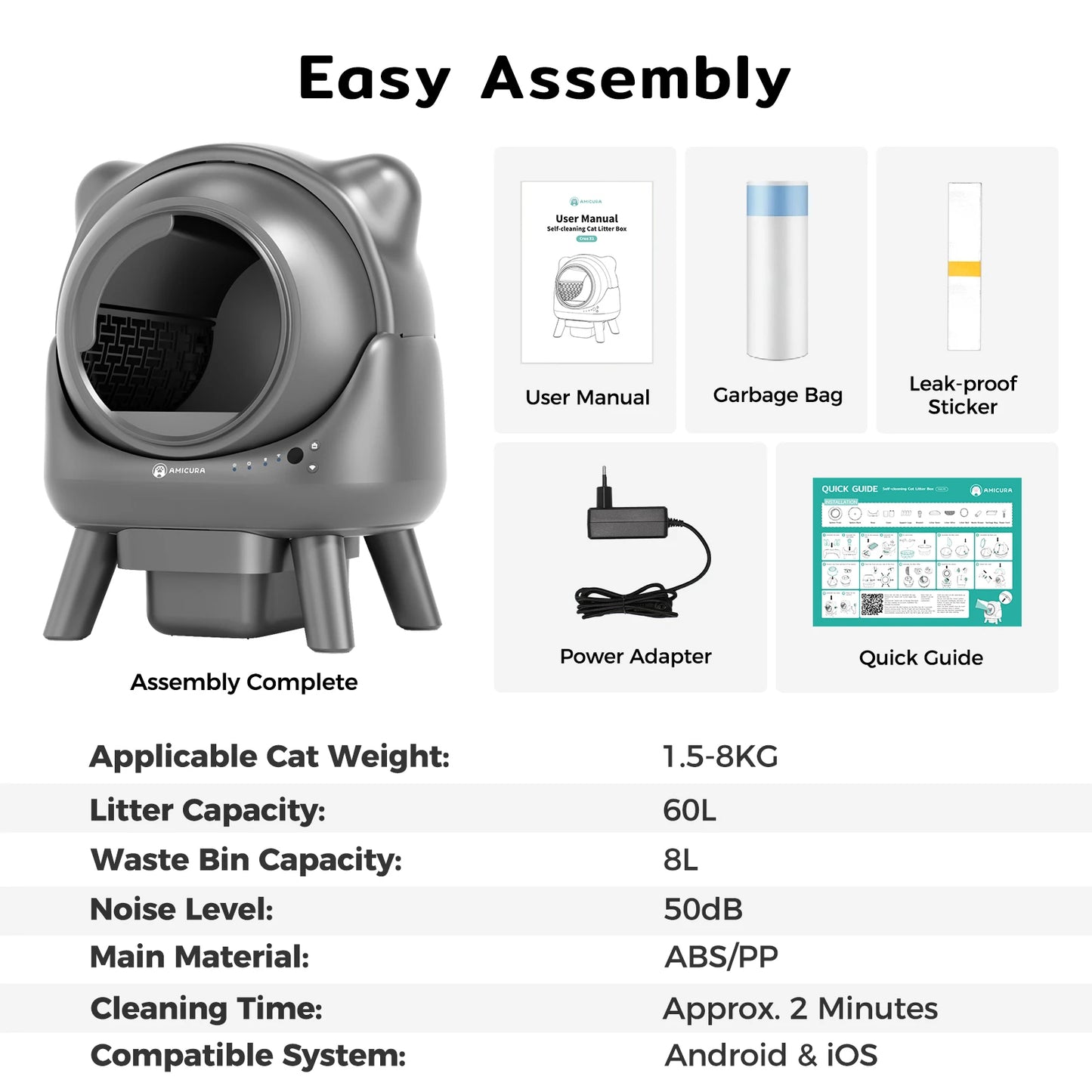 Amicura Cura X1 Automatic Cat Litter Box – Smart, App-Controlled, Safe & Easy to Clean