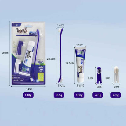 Pet Dental Care Kit – 4-in-1 Toothbrush & Toothpaste Set for Dogs and Cats
