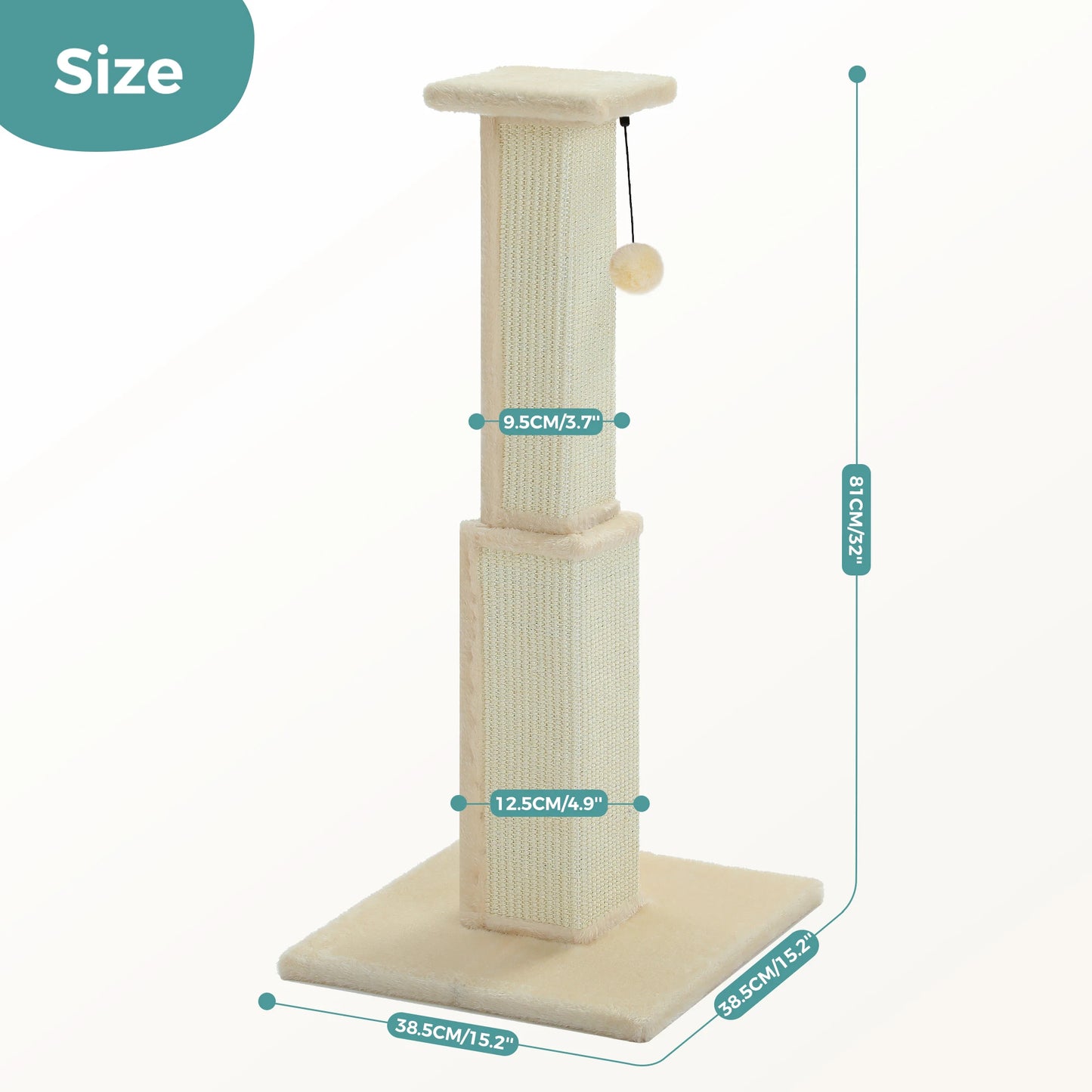 Large Cat Scratching Post – Tall Indoor Cat Scratcher with Sisal & Dangling Ball