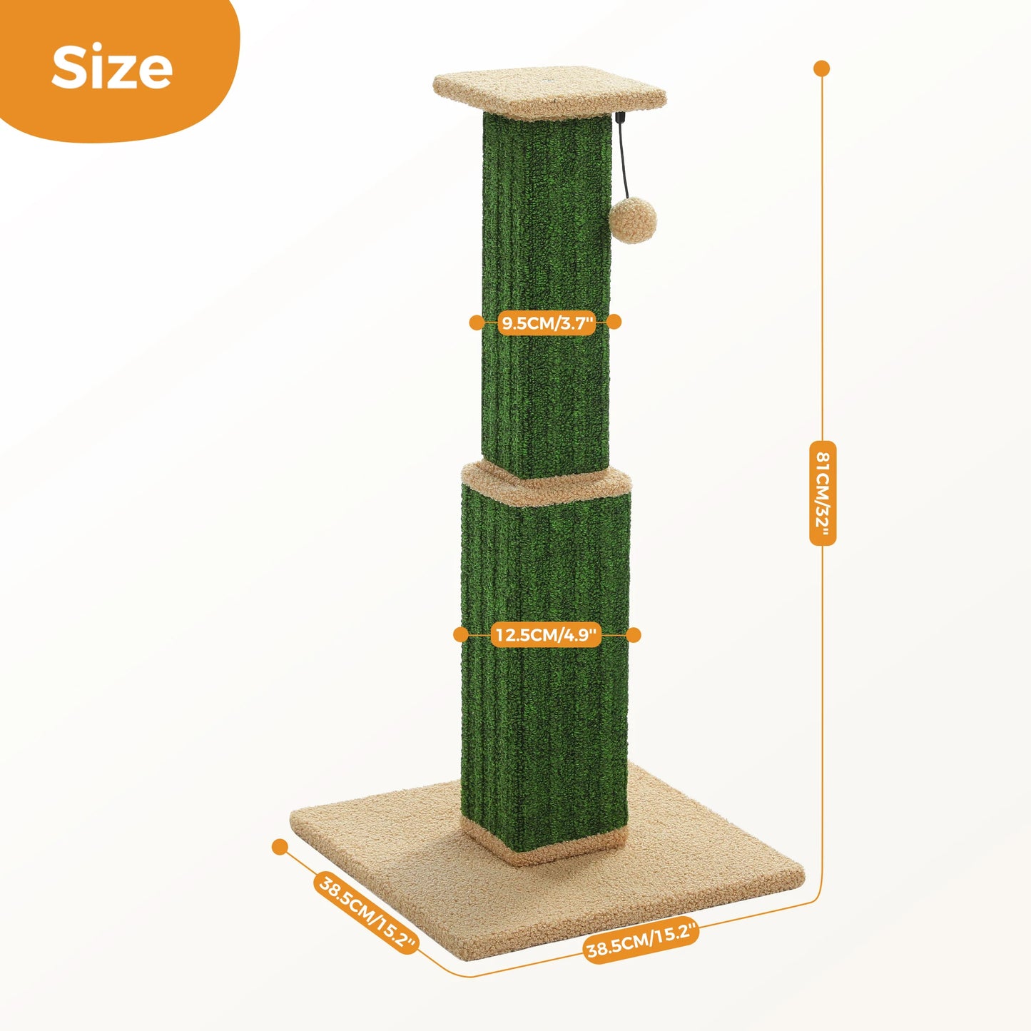 Large Cat Scratching Post – Tall Indoor Cat Scratcher with Sisal & Dangling Ball