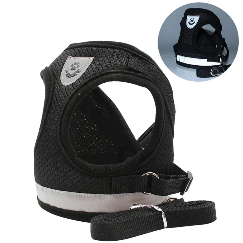 Adjustable Reflective Cat & Small Dog Harness Leash Set – Escape-Proof Mesh Vest