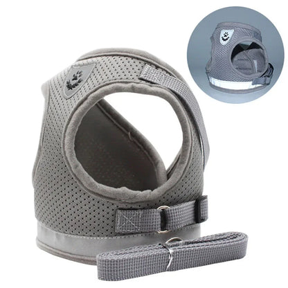 Adjustable Reflective Cat & Small Dog Harness Leash Set – Escape-Proof Mesh Vest