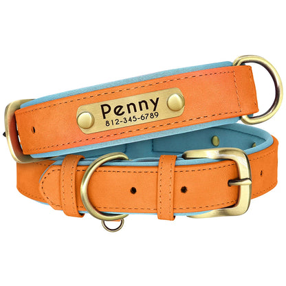 Customized PU Leather Dog Collar – Soft Padded & Adjustable, Free Engraving Nameplate for Small, Medium & Large Dogs