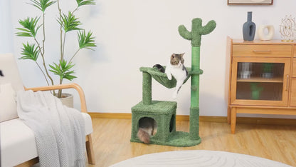 Cactus Cat Tree – Large Condo, Hammock & Dangling Ball Cat Tower with Scratching Post