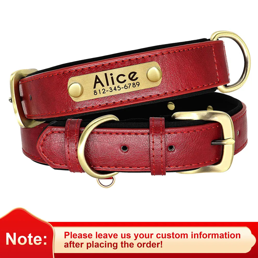 Customized PU Leather Dog Collar – Soft Padded & Adjustable, Free Engraving Nameplate for Small, Medium & Large Dogs